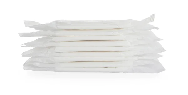 Stapel Van Menstruele Pads Witte Achtergrond Gynaecologische Verzorging — Stockfoto