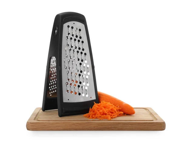 Stainless Steel Grater Fresh Carrot White Background — Stock Photo, Image