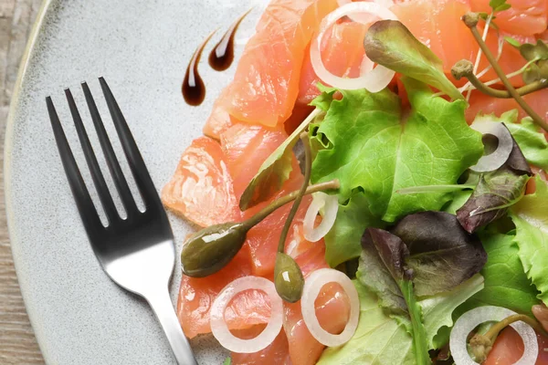 Delicious Salmon Carpaccio Served Table Top View — Stock Photo, Image