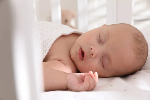 Cute Little Baby Sleeping Crib Closeup — Stock Photo, Image