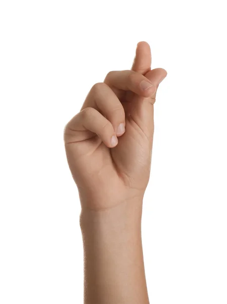 Adolescente Menino Esfregando Dedos Fundo Branco Close — Fotografia de Stock