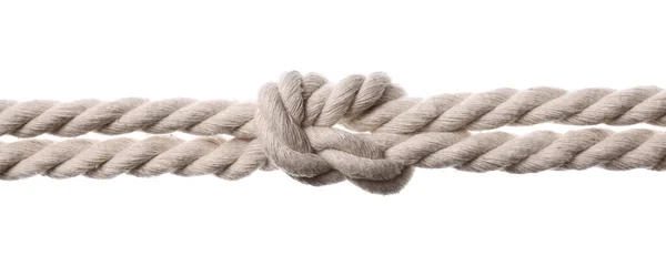 Baumwollseil Mit Knoten Auf Weißem Hintergrund — Stockfoto