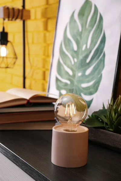 Lâmpada Noturna Moderna Plantas Sala Decoração Mesa Dentro Casa — Fotografia de Stock