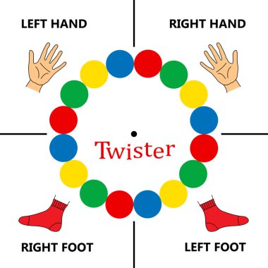 Twister spin tahtası, illüstrasyon. Fiziksel beceri oyunu