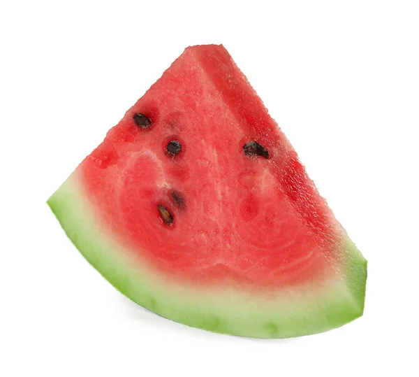 Scheibe Köstliche Reife Wassermelone Isoliert Auf Weiß — Stockfoto