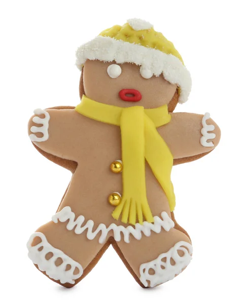 Hombre Jengibre Aislado Blanco Deliciosa Galleta Navidad — Foto de Stock