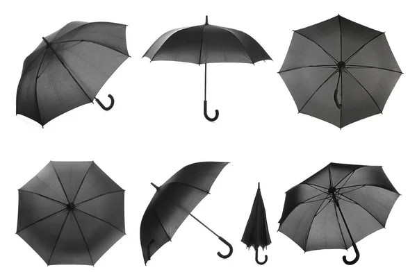 Set Stylish Black Umbrellas White Background — Stock Photo, Image