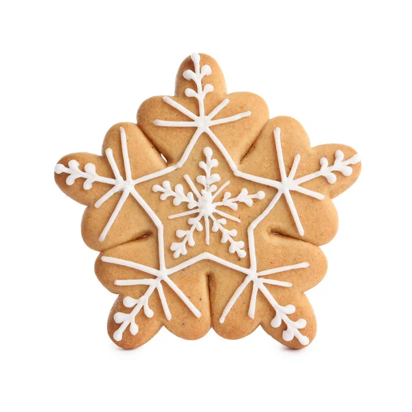 Chutné Sněhové Vločky Tvaru Vánoční Sušenky Izolované Bílém — Stock fotografie