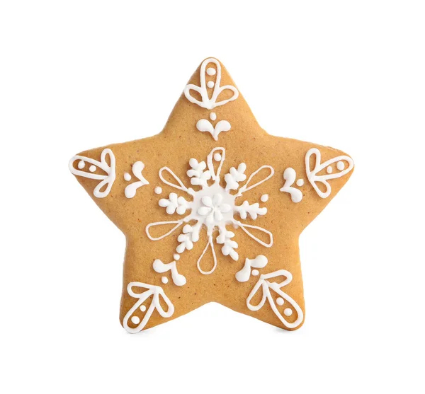 Biscoito Natal Forma Estrela Saborosa Isolado Branco — Fotografia de Stock