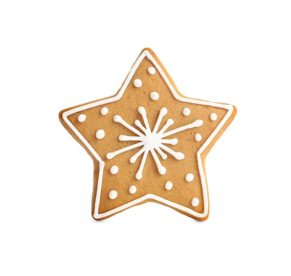 Biscoito Natal Forma Estrela Saborosa Isolado Branco — Fotografia de Stock