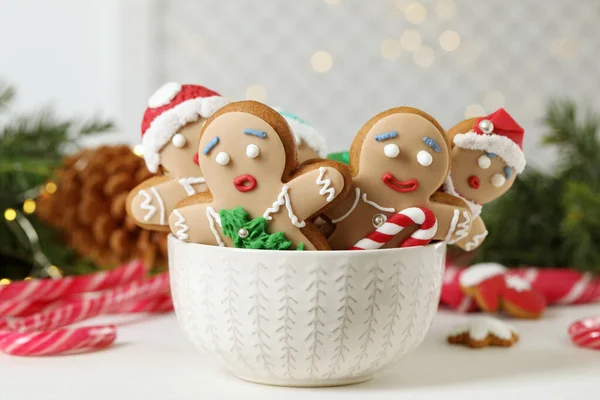 Lahodné Domácí Vánoční Cukroví Misce Bílém Dřevěném Stole — Stock fotografie