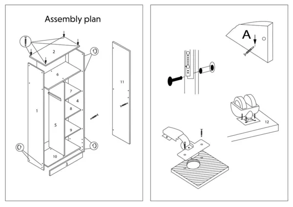 Plano Montaje Muebles Sobre Fondo Blanco Ilustración — Foto de Stock