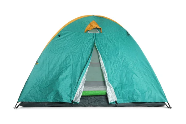 Heldere Turquoise Campingtent Witte Achtergrond — Stockfoto