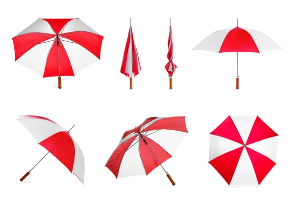 Set Mit Stilvollen Regenschirmen Auf Weißem Hintergrund — Stockfoto
