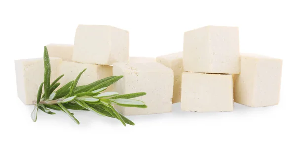 Lahodné Tofu Rozmarýn Bílém Pozadí — Stock fotografie