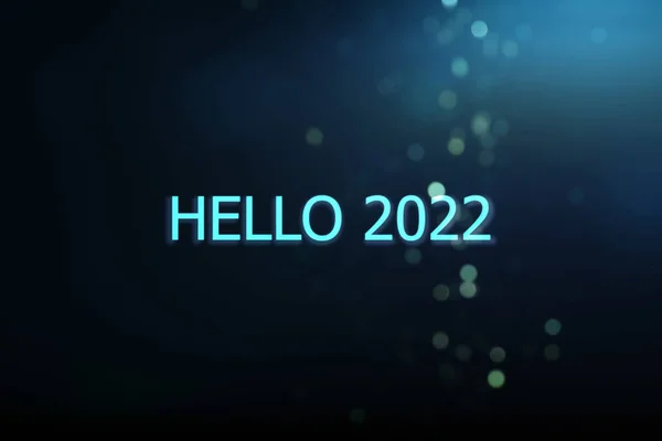 Tekst Witaj 2022 Ciemnym Tle Rozmytymi Światłami Świątecznymi Efekt Bokeh — Zdjęcie stockowe