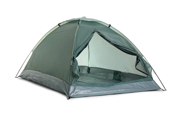 Удобная Темно Зеленая Палатка Кемпинга Белом Фоне — стоковое фото