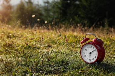 Sabahları dışarıdaki çimlerde kırmızı alarm çalar, mesaj için boşluk.