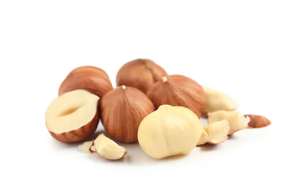 Heap Tasty Hazelnuts White Background — Stock Photo, Image