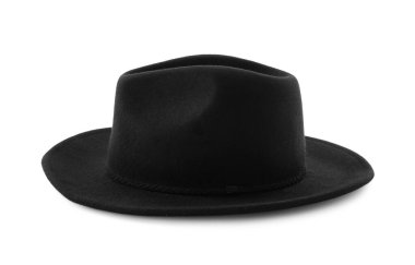 Beyazda izole edilmiş şık siyah şapka. Moda başlığı