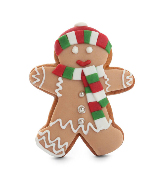 Gingerbread man isolated on white. Delicious Christmas cookie