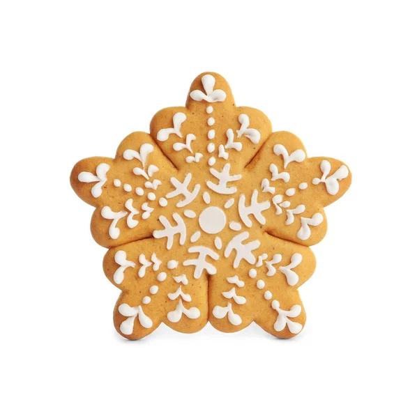 Savoureux Biscuit Noël Forme Flocon Neige Isolé Sur Blanc — Photo