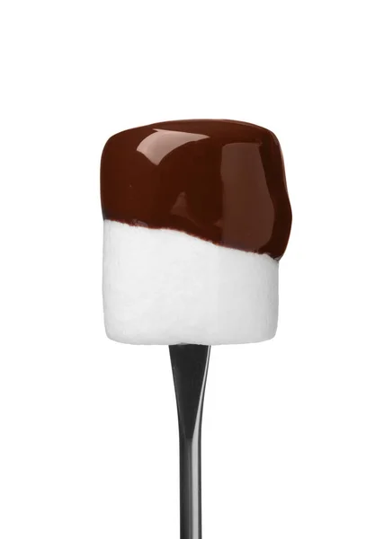Вкусный Зефир Погруженный Шоколад Изолированный Белом — стоковое фото