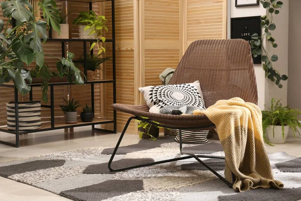 Loungebereich Mit Bequemen Sesseln Und Schönen Zimmerpflanzen — Stockfoto
