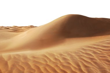 Beyaz arka planda kum tepecikleri. Vahşi çöl 