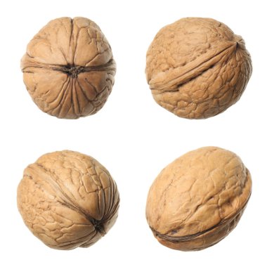 Beyaz arka planda lezzetli cevizlerle ayarlandı