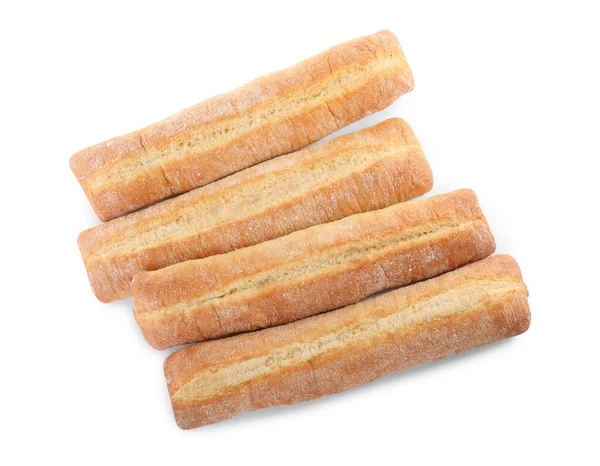 Tasty Baguettes White Background Top View Fresh Bread — Stock Photo, Image