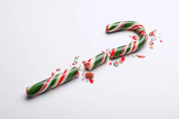 Canne Bonbons Noël Douce Cassée Sur Fond Blanc — Photo