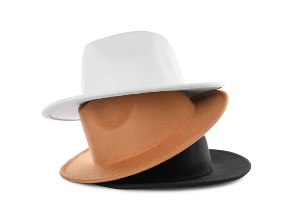 Beyazda Izole Edilmiş Şık Şapkalar Moda Başlığı — Stok fotoğraf