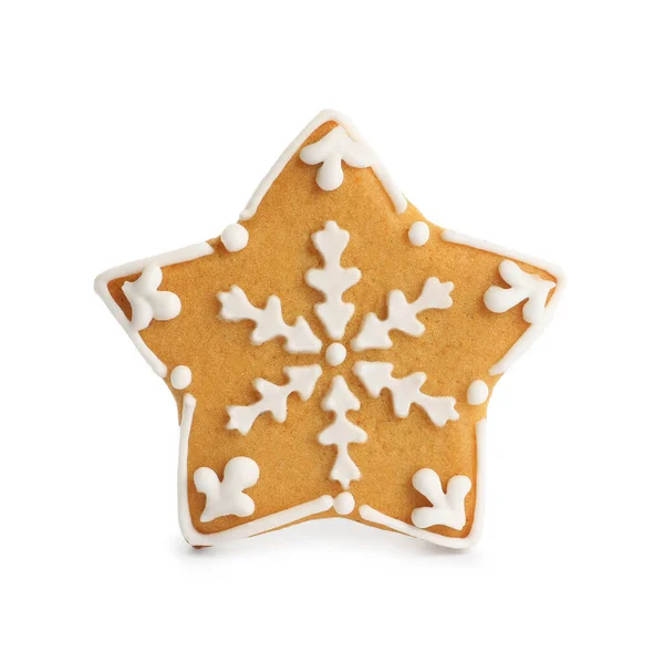 Biscoito Natal Forma Estrela Saborosa Isolado Branco — Fotografia de Stock