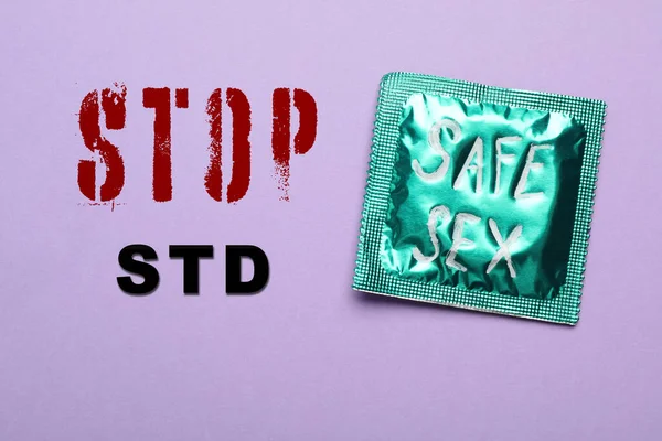 Texto Stop Std Preservativo Verde Con Frase Sexo Seguro Sobre — Foto de Stock