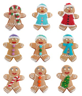 Beyaz arka planda süslü zencefilli çörekler olacak. Lezzetli Noel kurabiyeleri