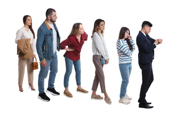 Gente Esperando Cola Sobre Fondo Blanco — Foto de Stock