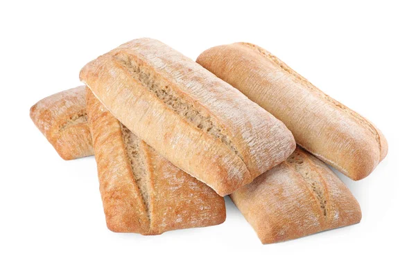 Knusprige Ciabattas Auf Weißem Hintergrund Frisches Brot — Stockfoto