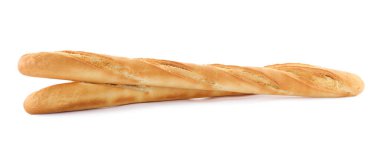 Beyaz arka planda lezzetli baget ekmeği. Taze ekmek.