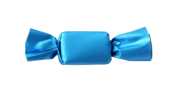 Köstliche Bonbons Hellblauer Verpackung Isoliert Auf Weißem Papier — Stockfoto