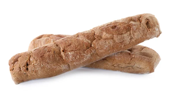 Вкусные Ржаные Багеты Белом Фоне Свежий Хлеб — стоковое фото