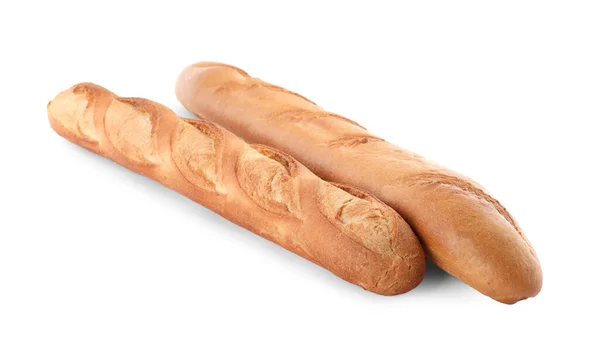 Sabrosas Baguettes Sobre Fondo Blanco Pan Fresco —  Fotos de Stock