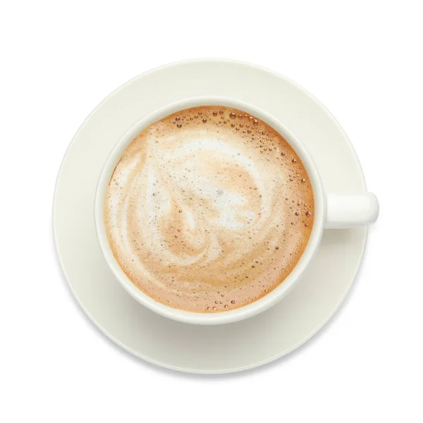 Чашка Вкусного Кофе Изолированы Белом Вид Сверху — стоковое фото