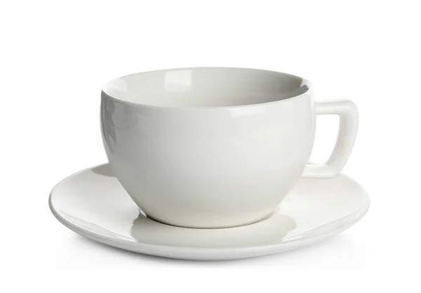 Пустой Керамической Чашки Блюдце Изолированы Белом — стоковое фото