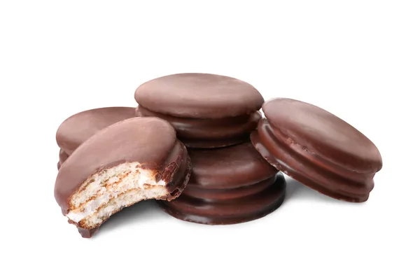 Heerlijke Chocolade Taarten Witte Achtergrond Klassieke Snacks — Stockfoto