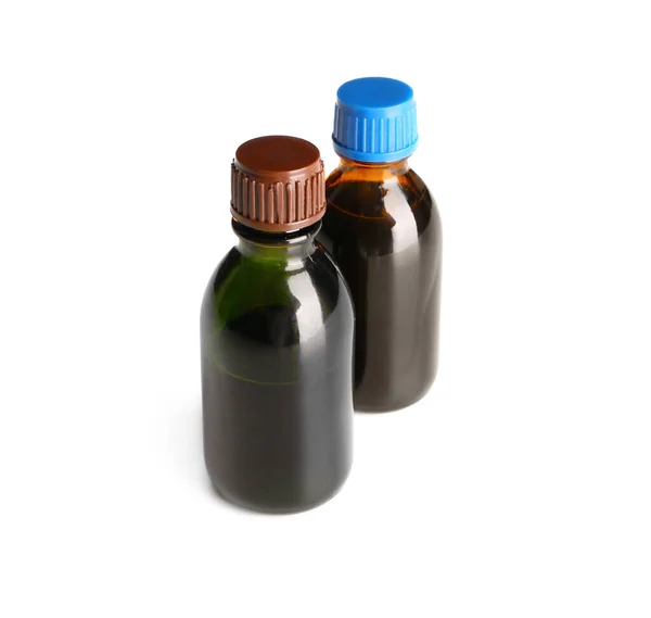 Flaskor Med Lysande Grön Isolerad Vit — Stockfoto