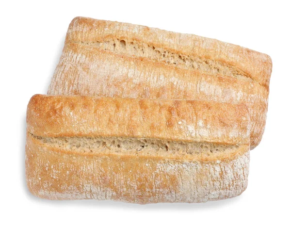 Krokante Ciabatta Witte Achtergrond Bovenaanzicht Vers Brood — Stockfoto