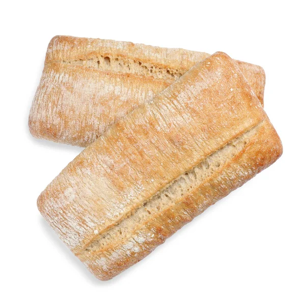 Beyaz Arka Planda Çıtır Ciabatalar Üst Manzara Taze Ekmek — Stok fotoğraf