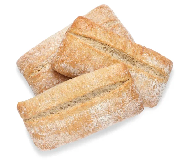 白い背景にクリスピーCiabatas トップビュー 新鮮なパン — ストック写真