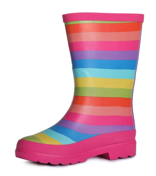 Modern Striped Rubber Boot Isolated White — Stock Photo, Image